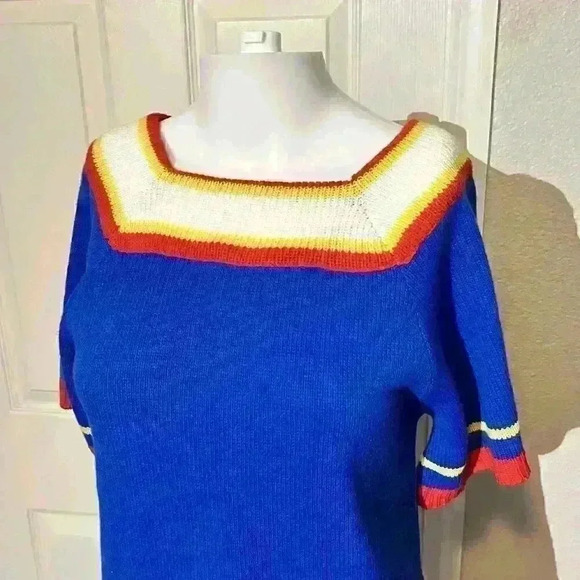 Vintage Lauren Knitwear Corp 60s 70s Cat Logo Ribbed Colorful Knit Top Blouse - Picture 4 of 6